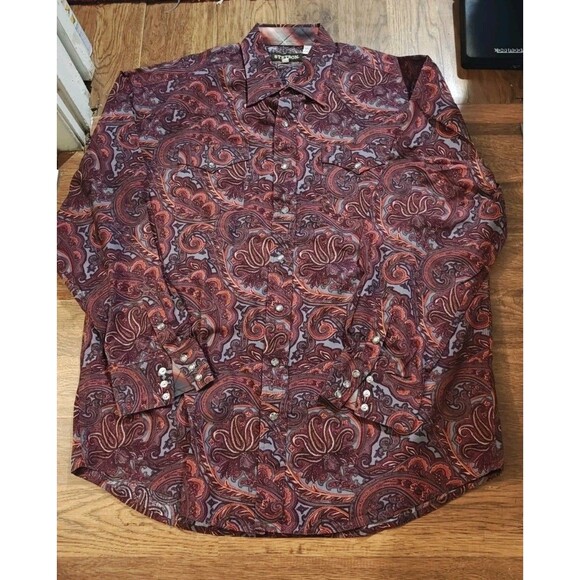 Stetson Shirt Mens 2XL Long Sleeve Pearl Snap Maroon Paisley Western Classic - Picture 1 of 8